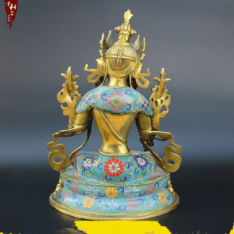 Покрышки из эмали и бронзы зеленые статуи мамы Будды с шелковым покрытием