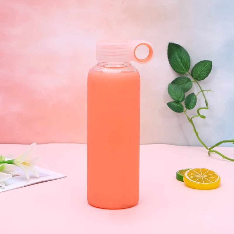 orange Короткая стеклянная бутылка для воды 500 мл Термостойкое стекло для сока молока кувшин портативные походные кружки 5 стилей - Цвет: orange