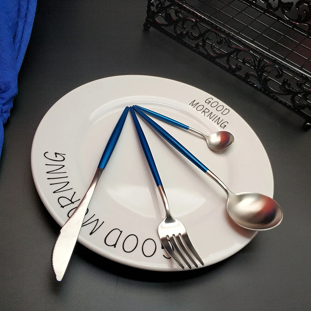 Горячая Распродажа 4 шт./компл. синие и серебряные европейские столовые приборы 304