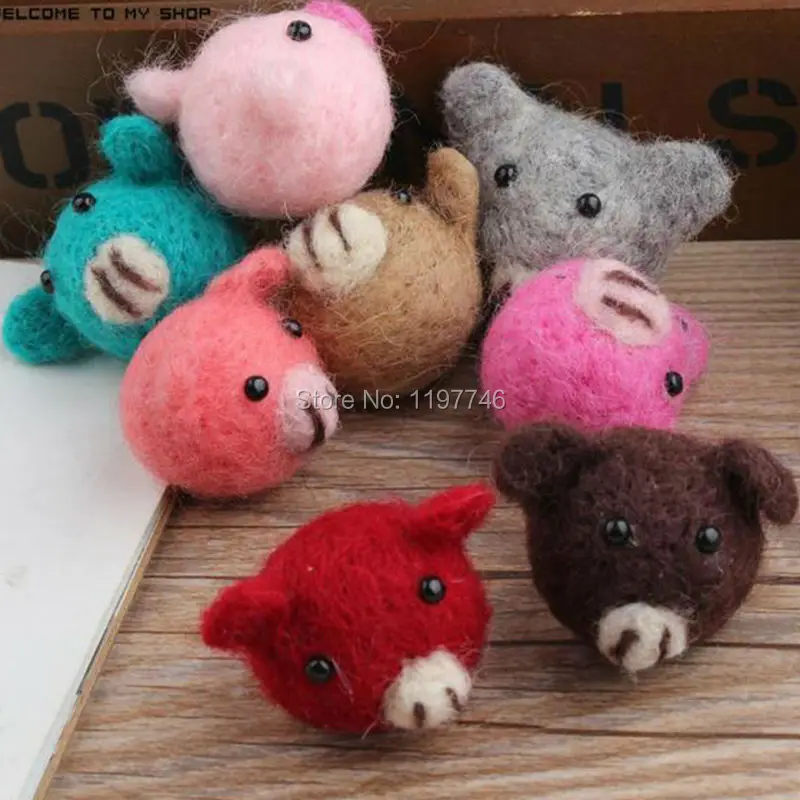 

Cute Cartoon Pig Piggy Wool Felt Ball Pink Animal Felt Wool Doll DIY Jewelry Fashion Handcraft Accessories 5pcs 35x35mm