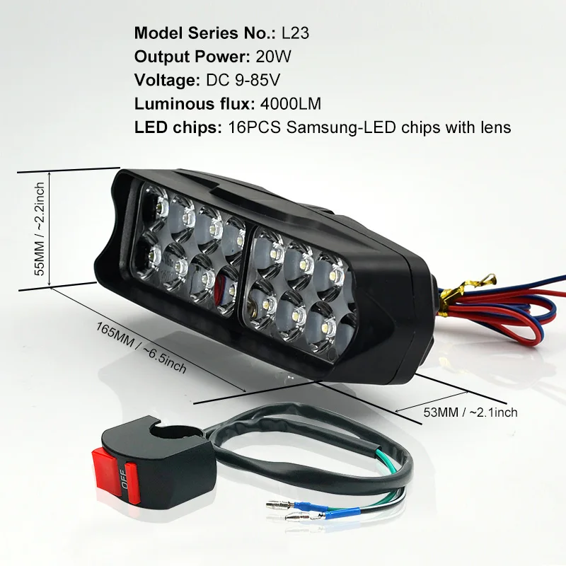 L23 with a Switch Cnsunny светильник автомобильный светодиодный головной светильник 10 вт/15 вт/20 вт белый авто индикатор работы дальнего света точечный светильник 4X4WD мото туман светильник Аксессуары для мотоциклов - Испускаемый цвет: L23 with a Switch