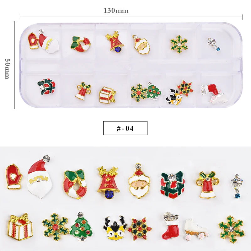1 коробка Рождественские украшения для ногтей сплав Шпильки Санта Клаус Снеговик