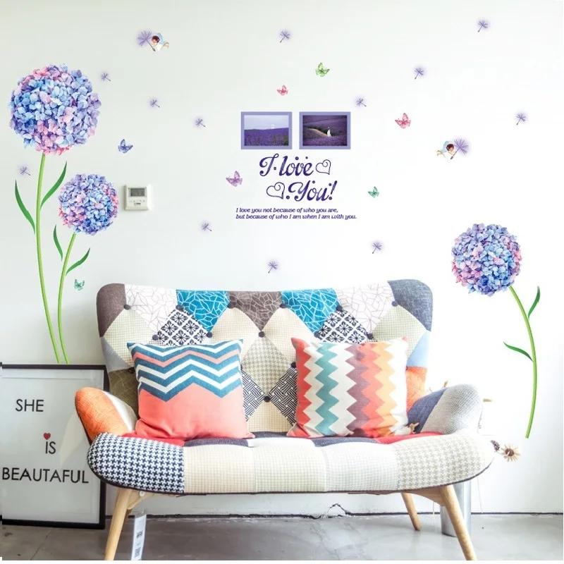 Hydrangea Photo Wall Sticker For Sofa Background Bedroom Pvc Home Decal Decorative Poster Mural Art Window Diy Study Room | Дом и сад