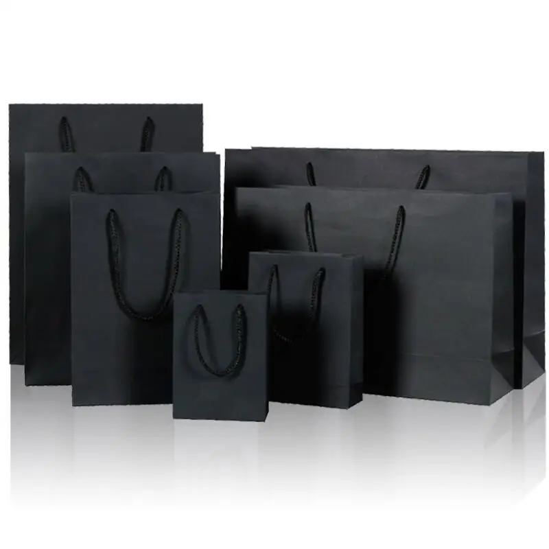 

20pcs Black Paper Bag with Rope Solid Color Wedding Christmas Gift Package Bag Paper Shopping Bag Candy Bag 12*16*5.7cm