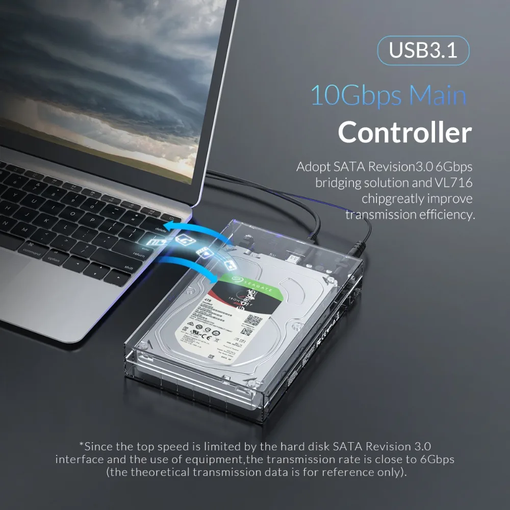 Чехол ORICO 3,5 ''SATA для USB 3,1 HDD 10 Гбит/с Gen2 с поддержкой UASP TRIM 12 ТБ Max прозрачный корпус для жесткого диска SSD с держателем