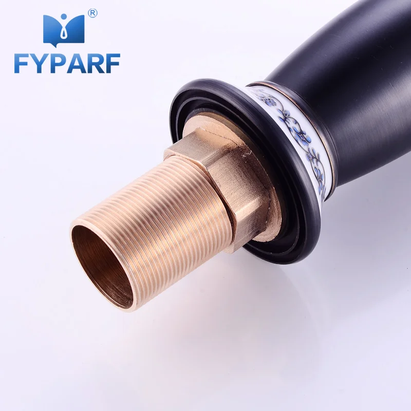 

FYPARF Bathroom Faucets Porcelain Handles Oil Rubbed Bronze Black Bathroom Sink Faucet Cold Hot Water Tap Bathroom Mixer Crane