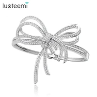 luoteemi new trendy elegant bowknot shape bracelet full shining cz sweety bangle jewelry for women girl wedding bridal accessory