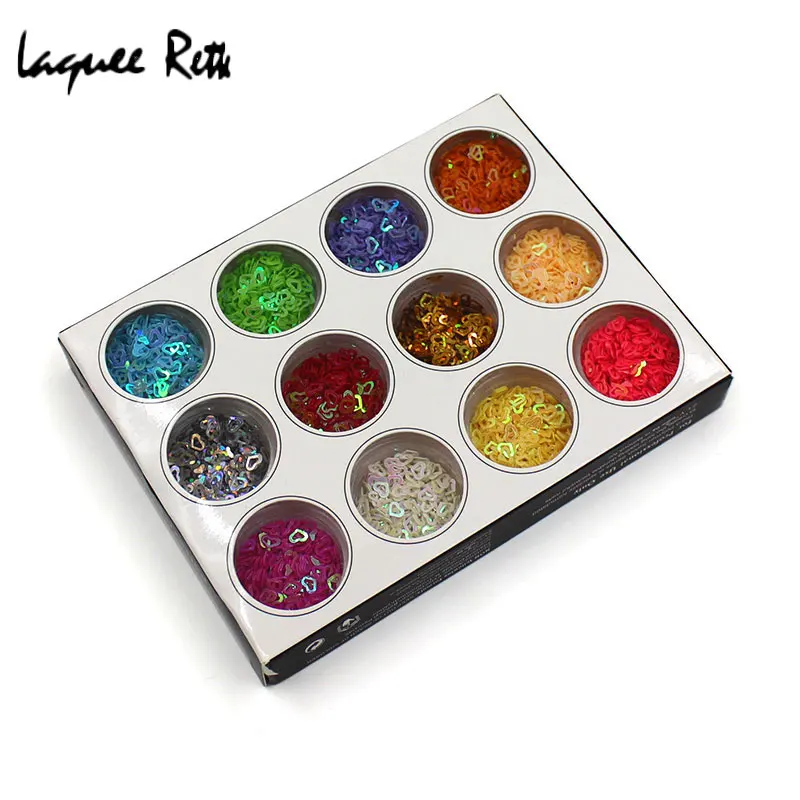 

12 colors hollow Heart-shaped nail art decorations glitter powder Manicure 3D Acrylic nail art glitter nail
