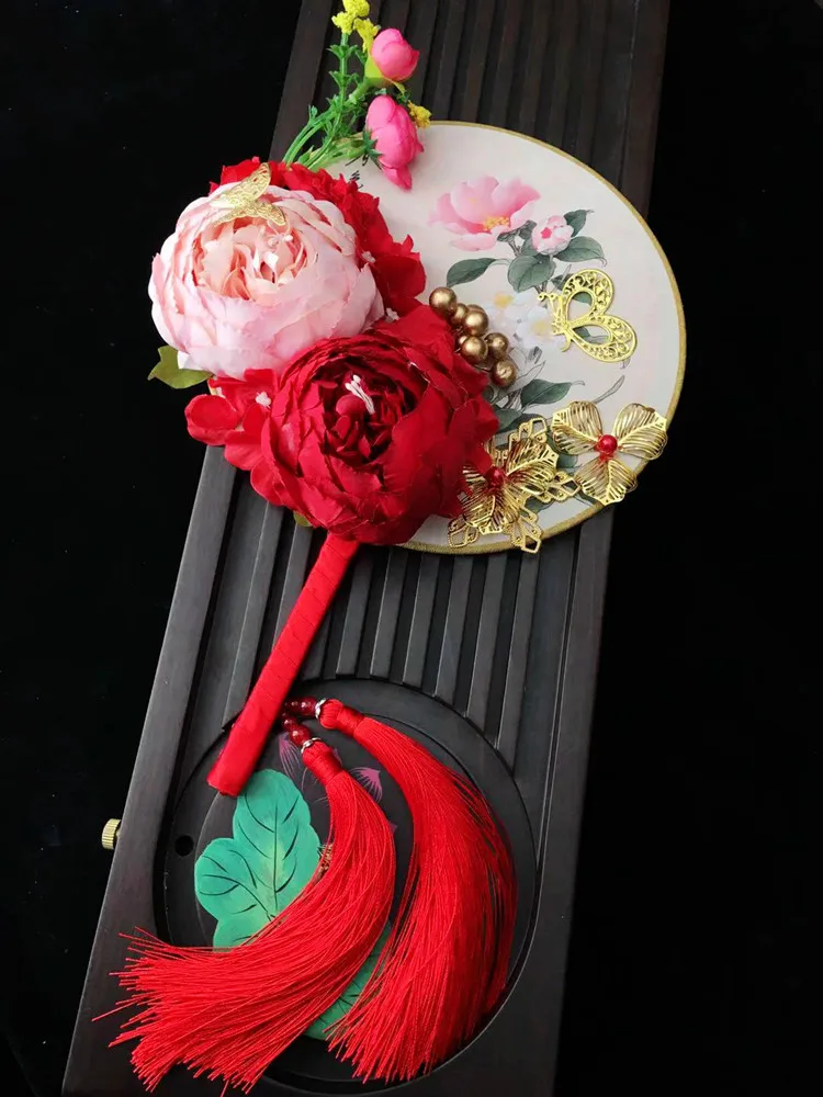 Вечная жизнь цветок круговой Вентилятор Diy свадьба невеста древний стиль Hanfu