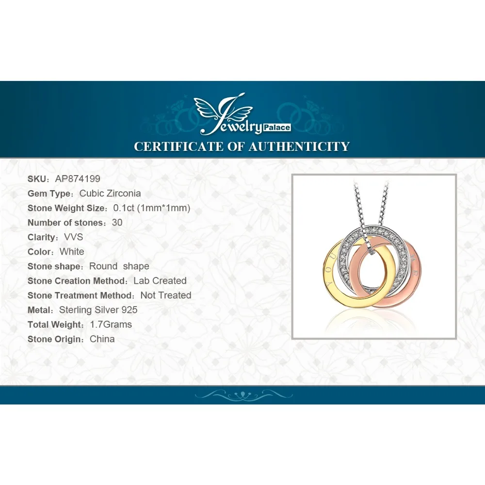 JewelryPalace 0.1ct Cubic Zirconia There Circle Winding You and Me Pendant Necklace 925 Sterling Silver 18 Inches Gift for Women | Украшения