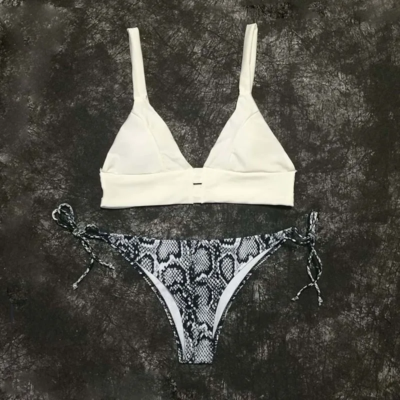 

Summer Style Adjustable Push Up Swimsuit Snake Print Bikinis Retro Swimwear Women Halter Swimming Bathing Suit bikinisetti