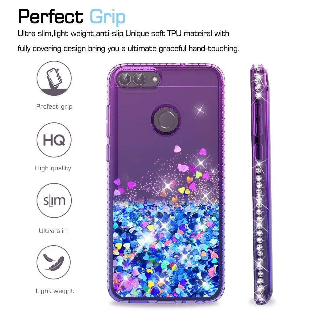 Роскошный блестящий чехол с бриллиантами для huawei P Smart Coque для huawei Enjoy 7S жидкий зыбучий песок плавающий блестящий чехол