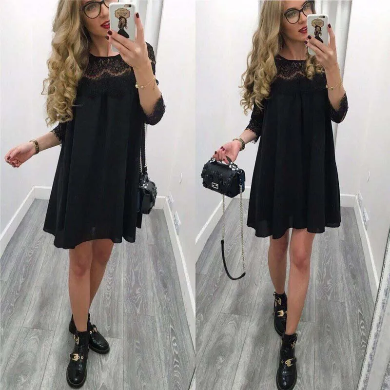 2017 Летний Новый Твердые Кружева Женщины О Образным Вырезом Three Четверти