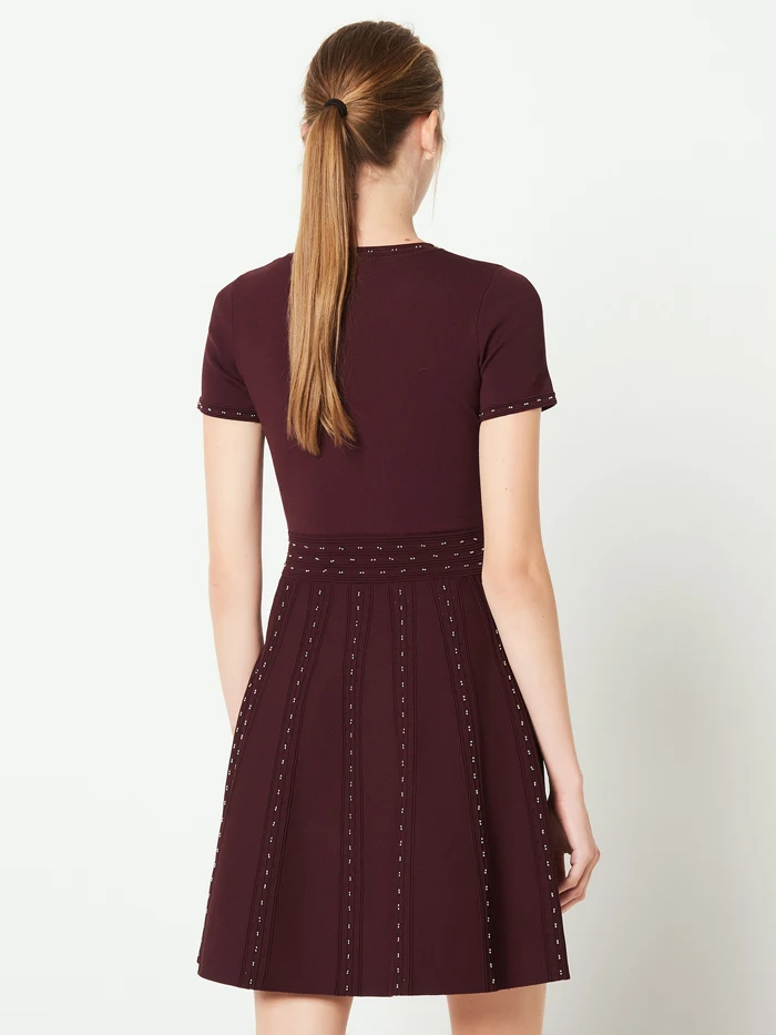 robe sexy Women Sweater Dress 2019 Elegant Short Sleeve Rivets Beaded Tunic Knitted Wine Red Female vestido de festa | Женская одежда