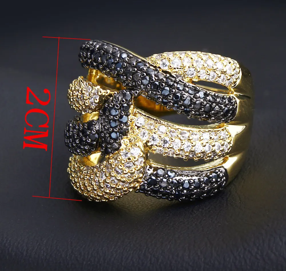 Новый большой Белое и черное кольцо Rhodium Gold цвет кубического циркония Кольца