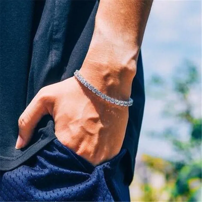 1 ряд Bling Iced Out мужской s Циркон Теннисный браслет цепочка для женщин и мужчин CZ звено цепи хип хоп ювелирные изделия золото серебро черный цвет