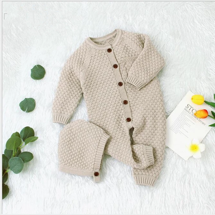 

Baby Girl Romper Knitted Newborn Baby Clothes Romper With Hat Infant Toddler Jumpsuit For Kids Cotton Toddler Boys Jumpsuit
