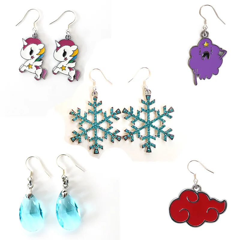 Милые Красочные Единорог Снежинка меч Наруто Бог домен креативные милые серьги