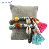 new european boho jewelry handcrafted beaded bracelet with tassel charms antique silver leaf charm bracelets for women