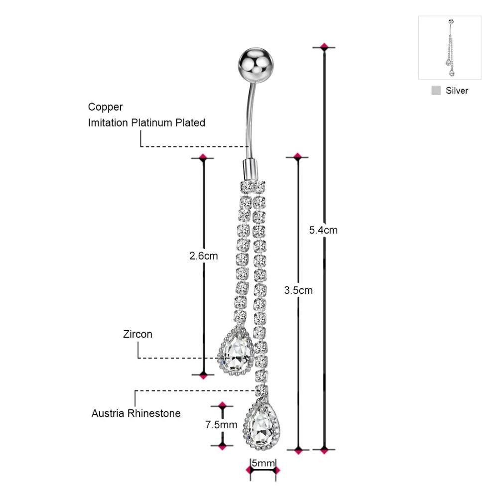Женское кольцо на пупке Neoglory белое блестящее с пупком для пирсинга 2020 MS|belly button