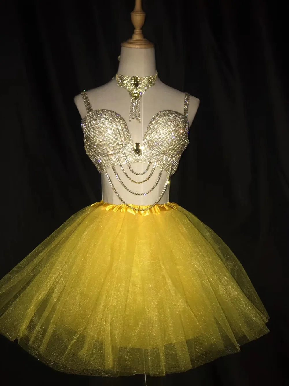 Prom Ballroom female costumes Bar Nightclub DJ Singer Star Party Model Catwalk performance clothes Yellow Rhinestones Bikini set |