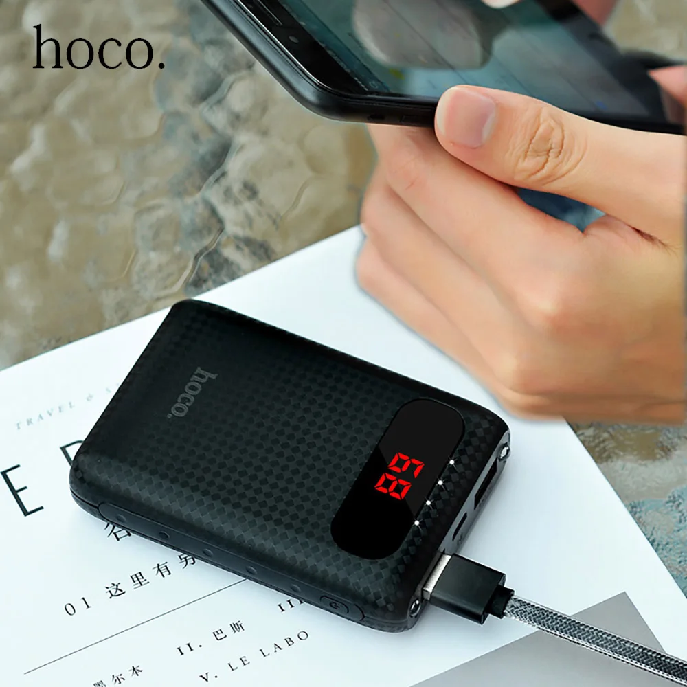 Внешний аккумулятор HOCO на 10000 мА · ч с двумя светодиодами и USB 18650|powerbank 10000mah|charger