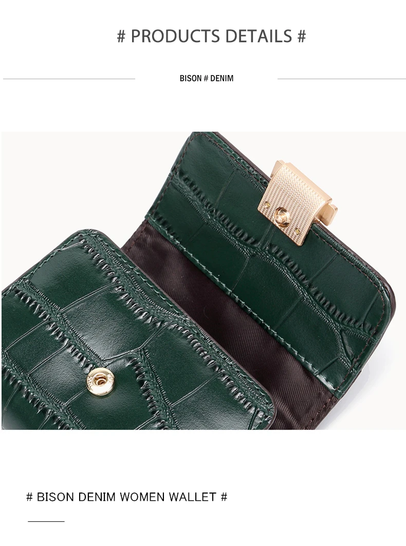 BISON DENIM, коровья кожа, женские кошельки, ID держатель для карт, Дамский кошелек, отделение для монет, короткие маленькие кошельки, высокое качество, B3283