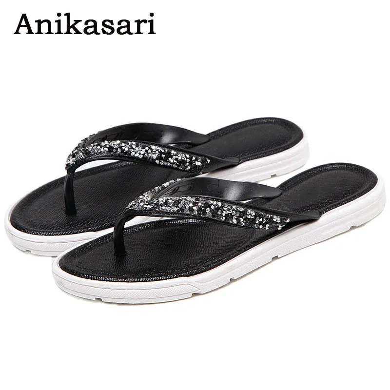 Anikasari/Новинка Сандалии высокого качества Женские шлепанцы со стразами Модные