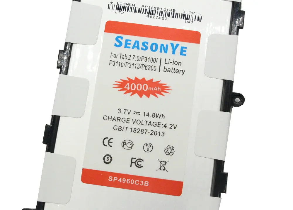 Seasonye 1x4000 мАч/14.8Wh SP4960C3B запасная батарея для Samsung Galaxy Tab Tablet 2 7 0 P6200 P3100 P3110 P3113 GT