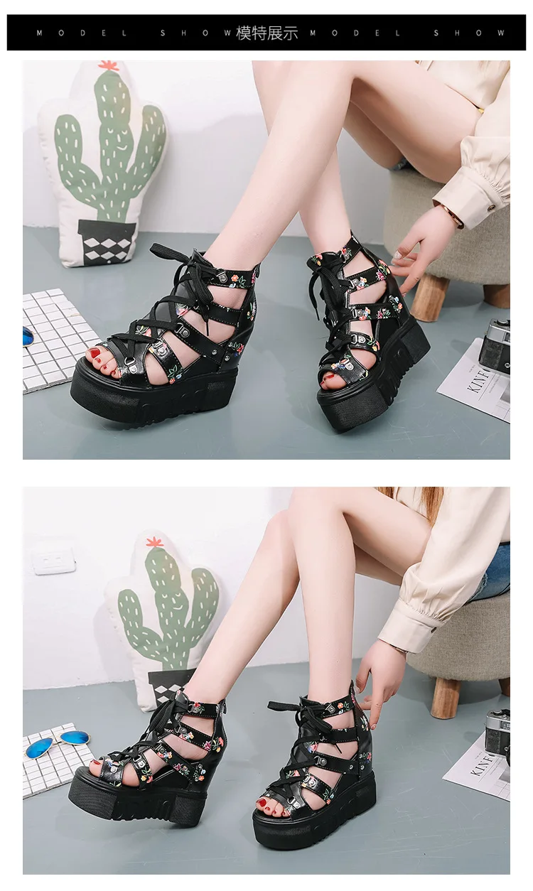 Zhen zhou/; женские босоножки на танкетке; Летняя обувь на высоком каблуке; chaussures femme; Босоножки на платформе; Белая обувь