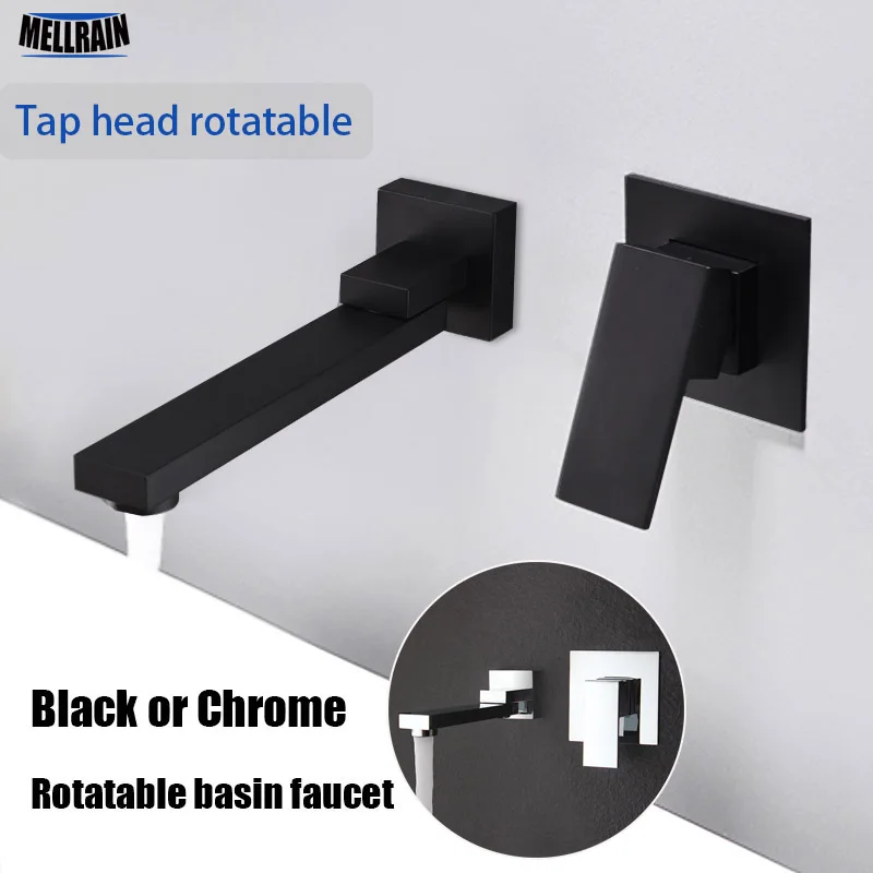 

Matte Black Color Qaulity Widespread Bathroom Basin Faucet Wall Mounted Rotatable Water Mixer Tap Chrome Sink Tapware