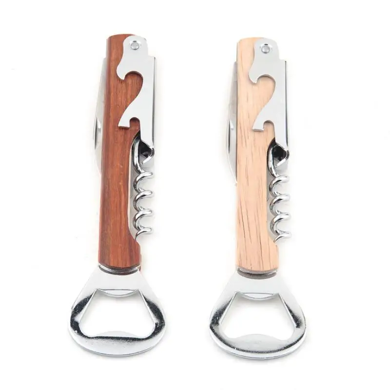 

Wood Handle Wine Opener Stainless Steel Hand-Held Deluxe Bottle Opener Double Hinge Corkscrew LX6314