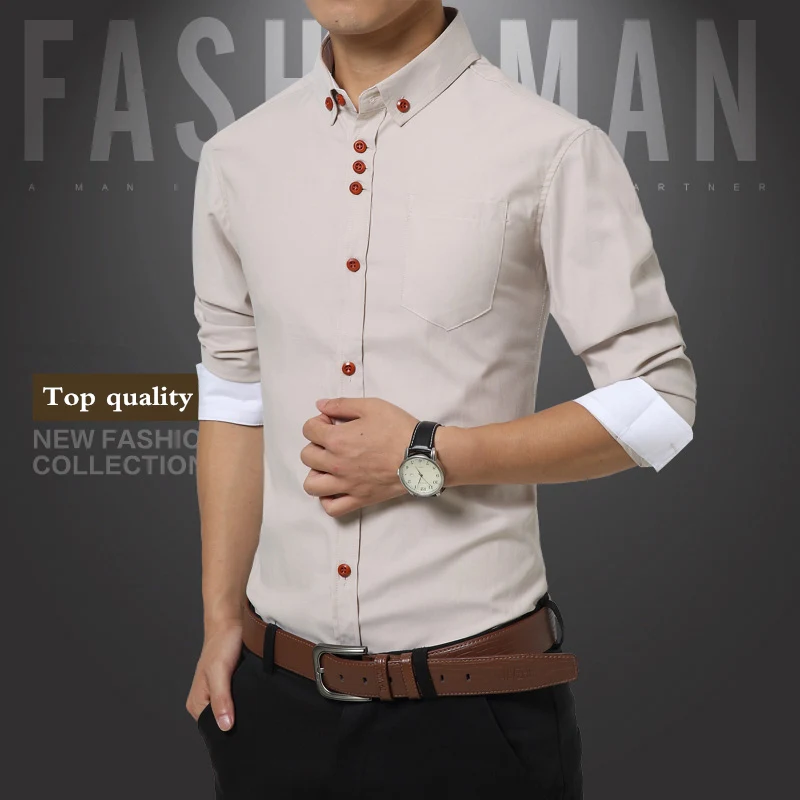 Мужская одежда Рубашки для мальчиков твердых Classic Fit Рубашки для мальчиков социальных CHEMISE Homme Розовый Повседневная рубашка мужская плюс Размеры официальная рубашка бренд мужской одежды 538 - Цвет: Хаки