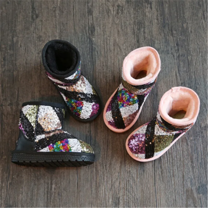 Scsech/зимние сапоги для девочек Утепленные зимние с блестками нескользящая