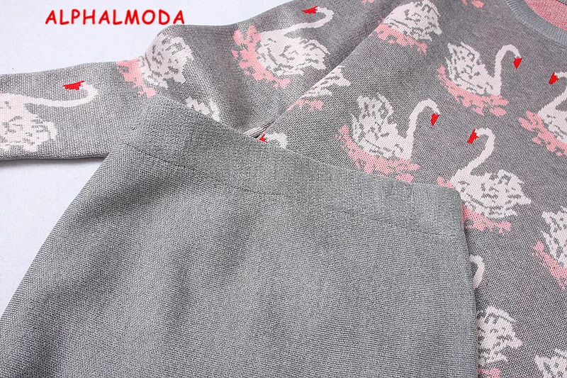 Женский вязаный костюм ALPHALMODA свитер и юбка с узором комплект из 2 предметов