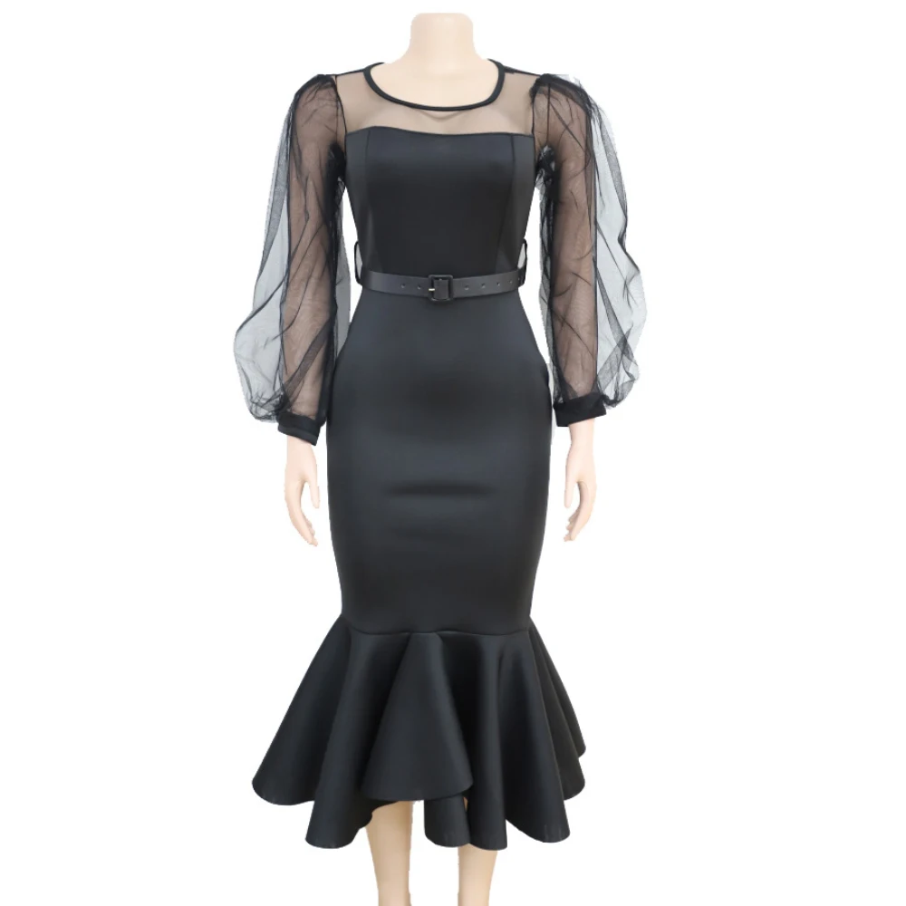 2019 плюс размер женское элегантное с круглым вырезом Сетчатое длинным рукавом