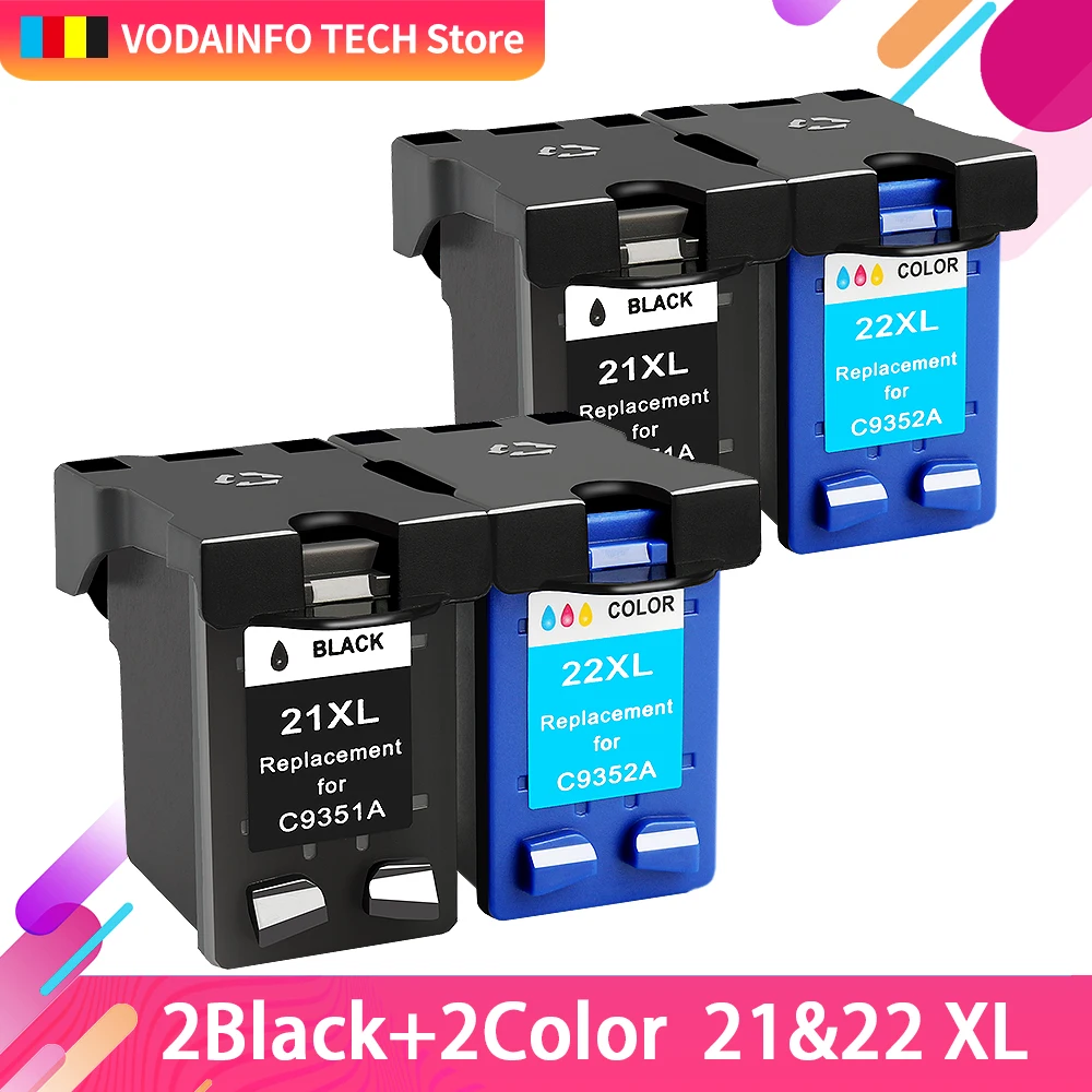 QSYRAINBOW 4 шт. Замена для HP21 21xl (C9351A C9352A) Deskjet F380 F2180 F2280 F4180 F4100 F2100 F2200 F300)|Чернильные
