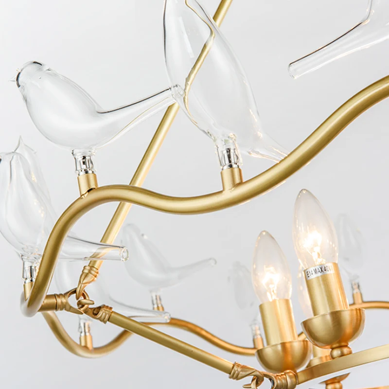 Laiting Lighting Copper Frame Art Light Fixtures Gold Hanging Lamp Modern Bird Shaped Glass Chandelier +Free shipping | Лампы и