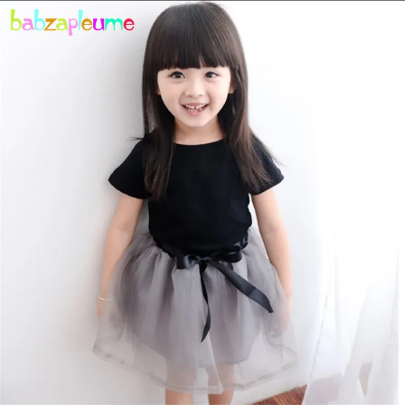 

2016 Fashion Kids Girl Clothing Mesh Skirt+T-shirt 2PCS Girls Set Baby Clothes suit Children Tracksuits Infant Outfits 0-7T A009