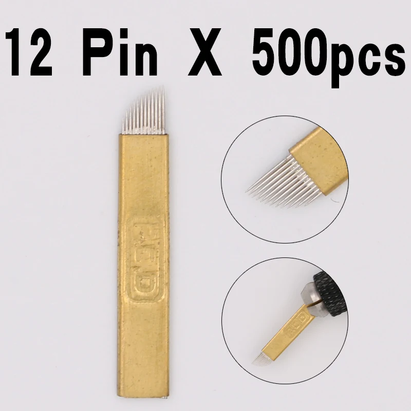 Оптовая продажа 500 шт. микроблейдинг иглы 12 pin pcd Lamina Tebori жесткий гибкий Зубцов