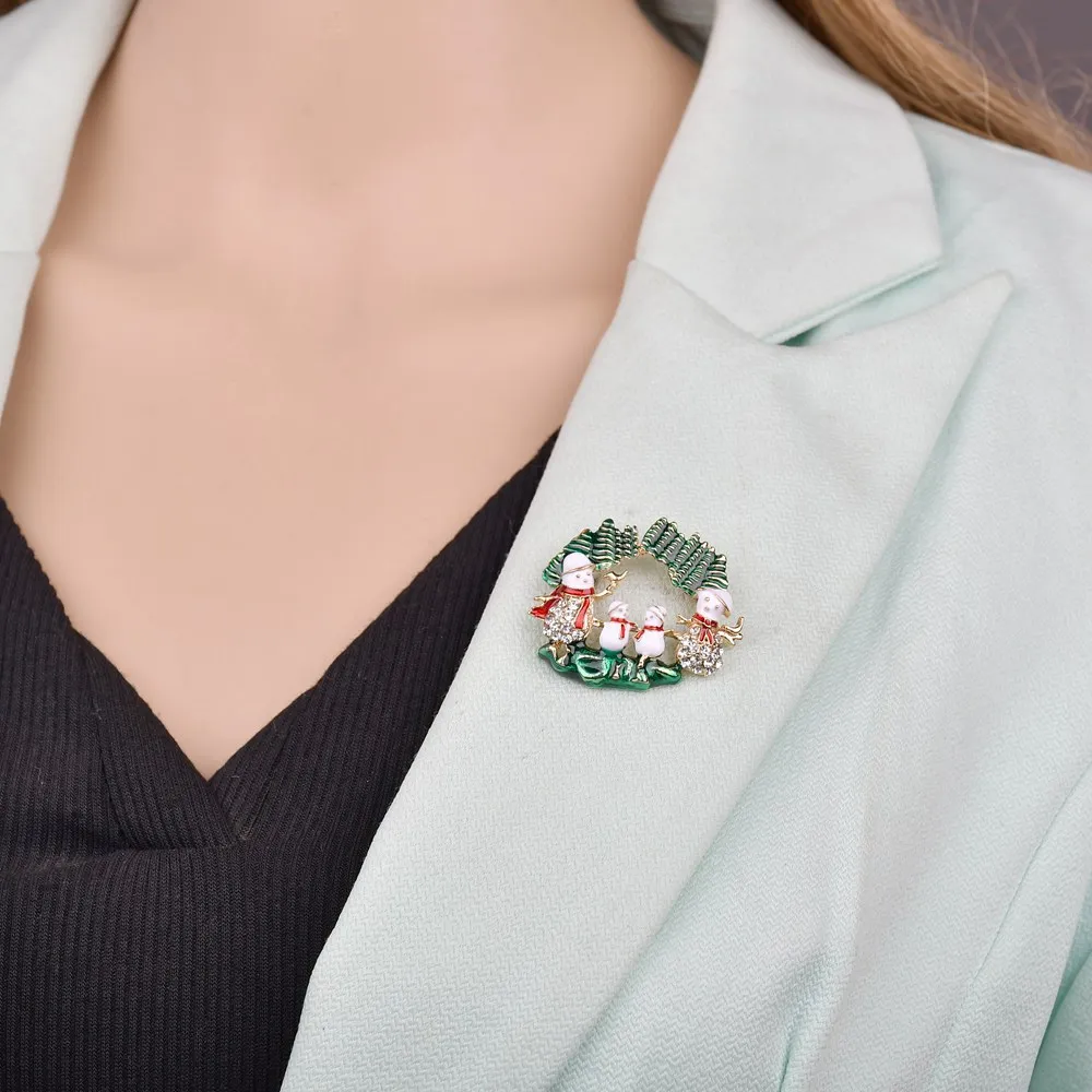 KingDeng Броши Эмаль Pin Снеговик Дерево Брошь Рождественские Украшения Модные