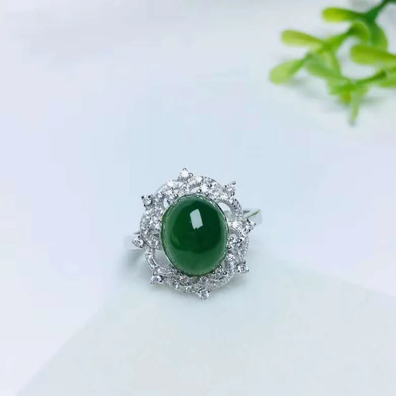 

S925 Sterling Silver Rings Green Jasper Mosaic Fashion Charm Lucky Women Jewelry
