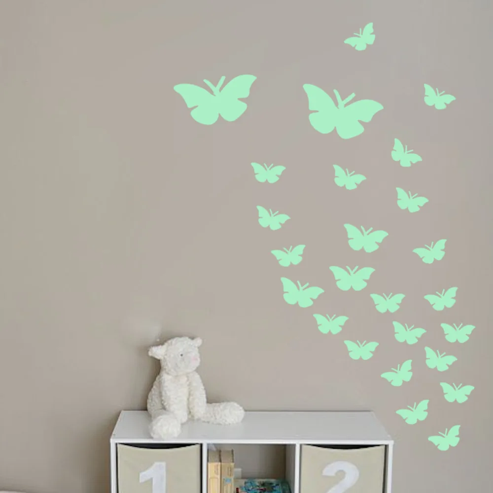 12 шт./компл. Бабочки Светящиеся Наклейки Декоративные Настенные Для Детей