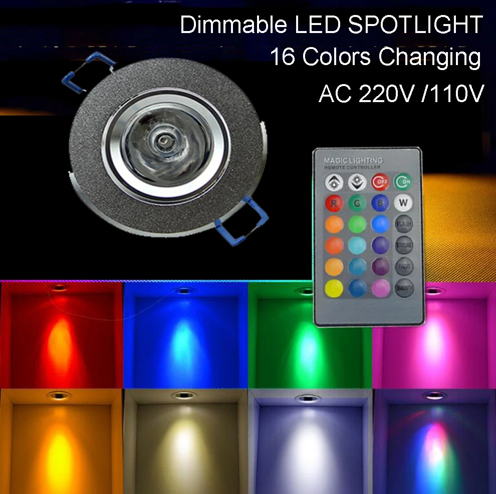 3 Вт светодиодный RGB светодиодный светильник Точечный светильник с ИК-пультом дистанционного управления поп-лампа меняющая цвет переменный ток 85-265 в 16 цветов меняющий светодиодный светильник