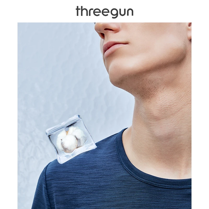 THREEGUN мужская повседневная Однотонная футболка бамбуковая льняная дышащая