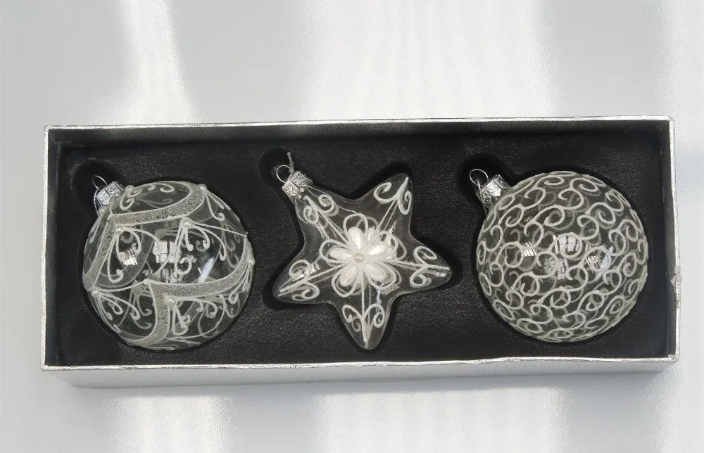 

3PCS/BOX High Quality Glass Material Christmas Tree Decoration Glass Xmas Ball Special Round and Star Tree Pendant