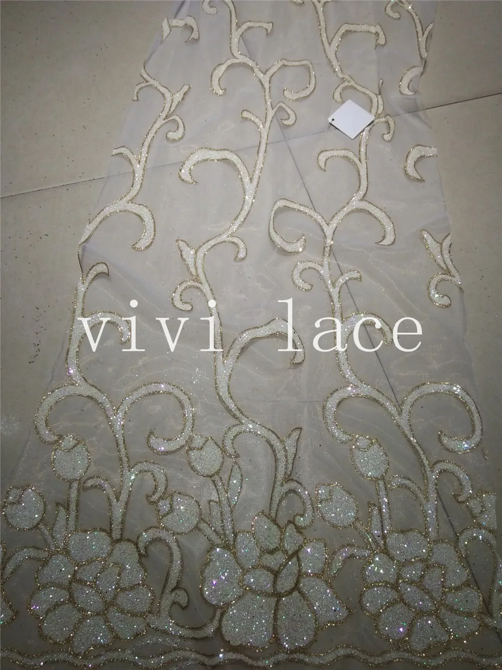 

5 ярдов HL390 кремовый белый цветок ручной печати блестящая Тюлевая сетчатая ткань для свадебного платья/вечернее платье/Вечеринка, dhl