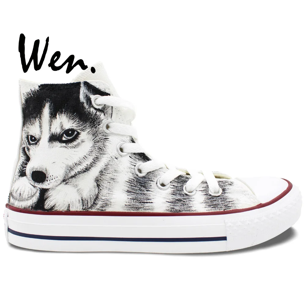 

Wen Hand Painted Shoes Design Custom Pet Dog Husky High Top Canvas Sneakers for Men Women
