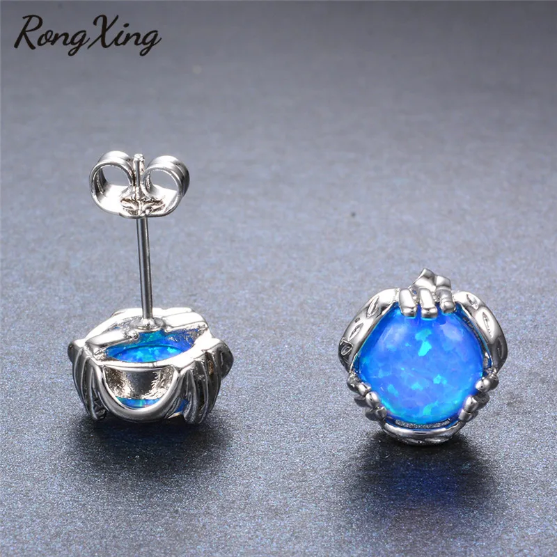 RongXing серебристый цвет опал серьги гвоздики для женщин очаровательные ювелирные
