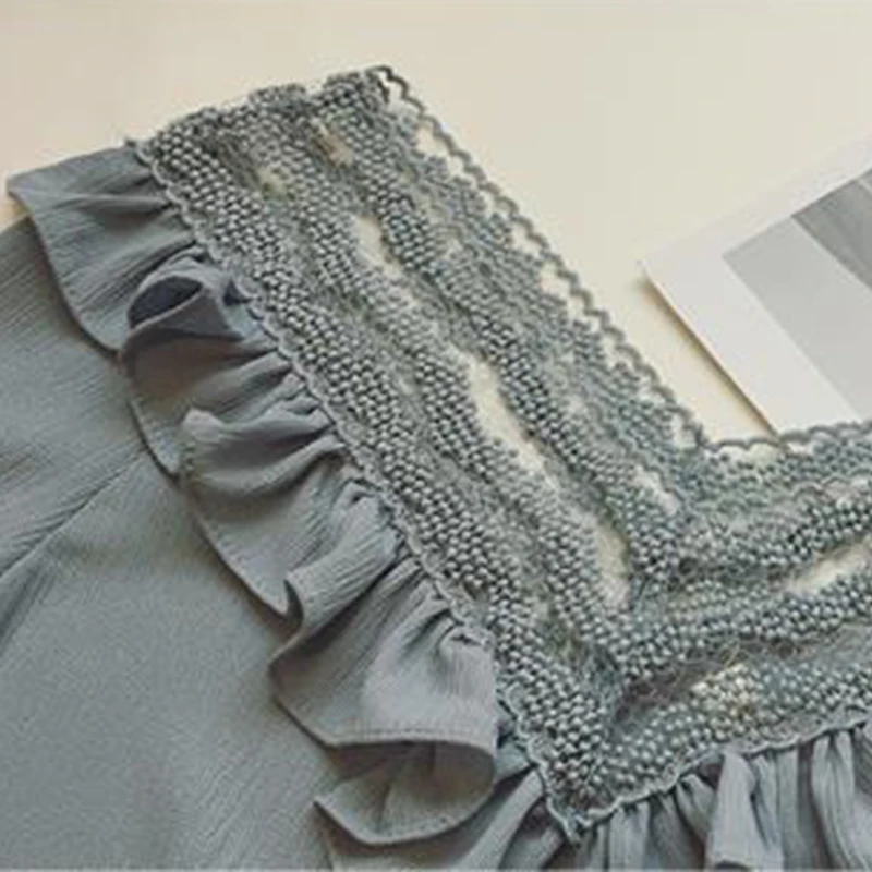 

2019 Fashion Chiffon Blouses Womens Lace Shirts Tops V Neck Female Blusas